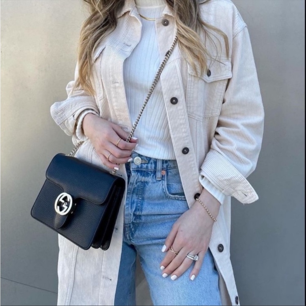 Zara Women Corduroy Long Jacket Overshirt Oversized Beige White